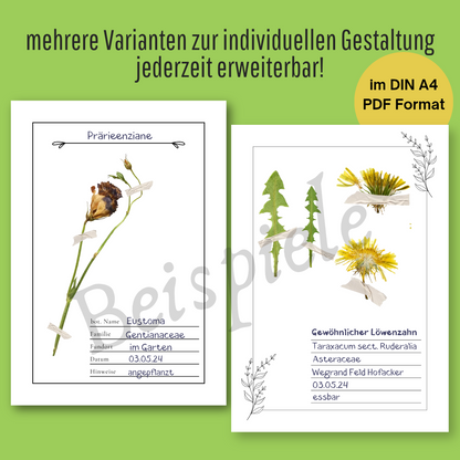 Herbarium Druckvorlage im floralen Stil  | DIY Sammelbuch