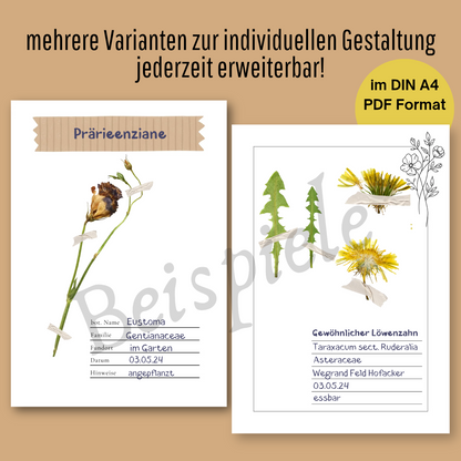 Herbarium Druckvorlage im Junk Journal Stil  | DIY Sammelbuch